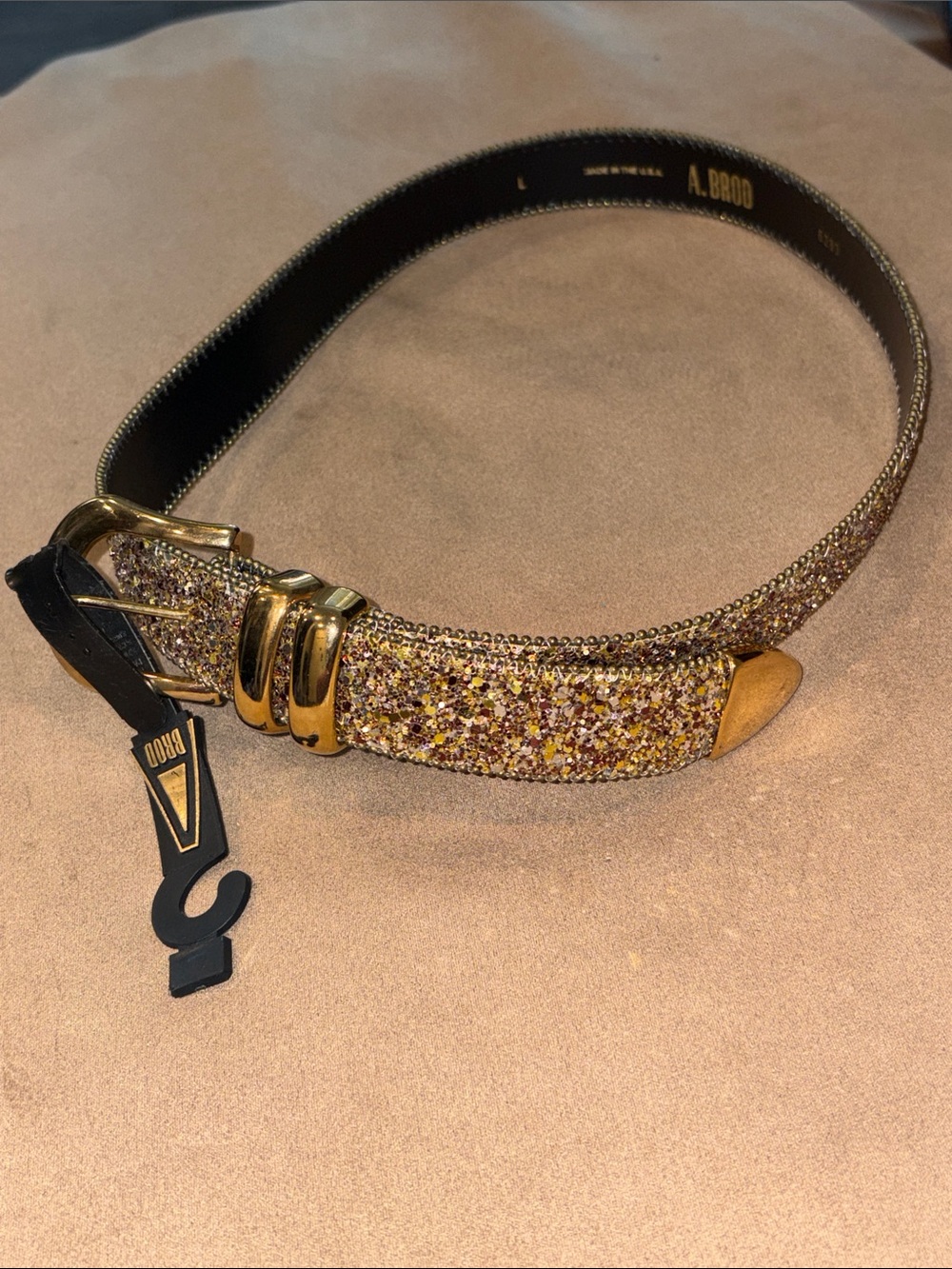 Vintage Y2K A. BROD Women's Glitter Gold, Copper, Silver Buckle Belt M/L